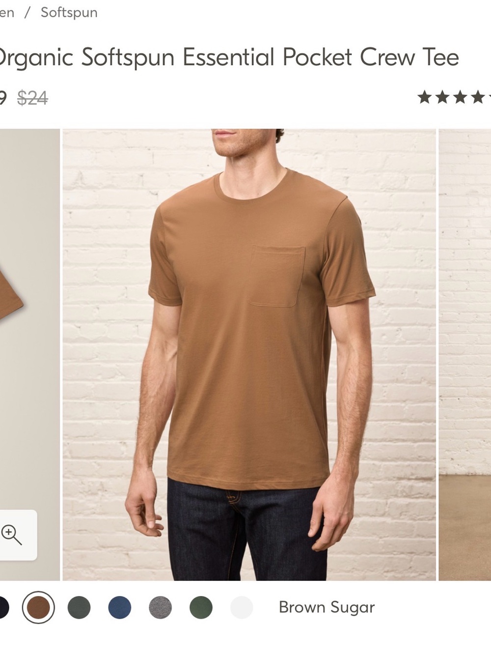 PACT Men’s Organic Softspun Pocket Crew Tee - Brown Sugar- XL